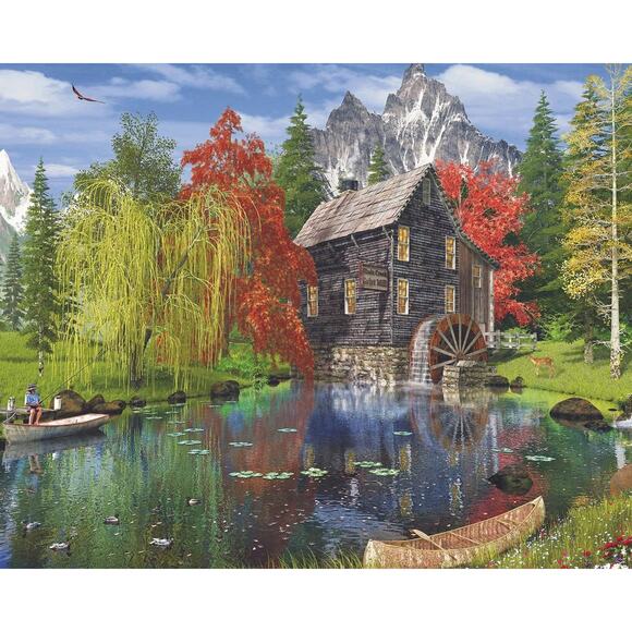 NEW Fishing by the Mill Majestic Jigsaw Puzzles 1000 piece Premium wood puzzle! - Picture 2 of 3
